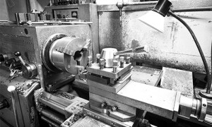 An image of a A Lathe, ready for machining